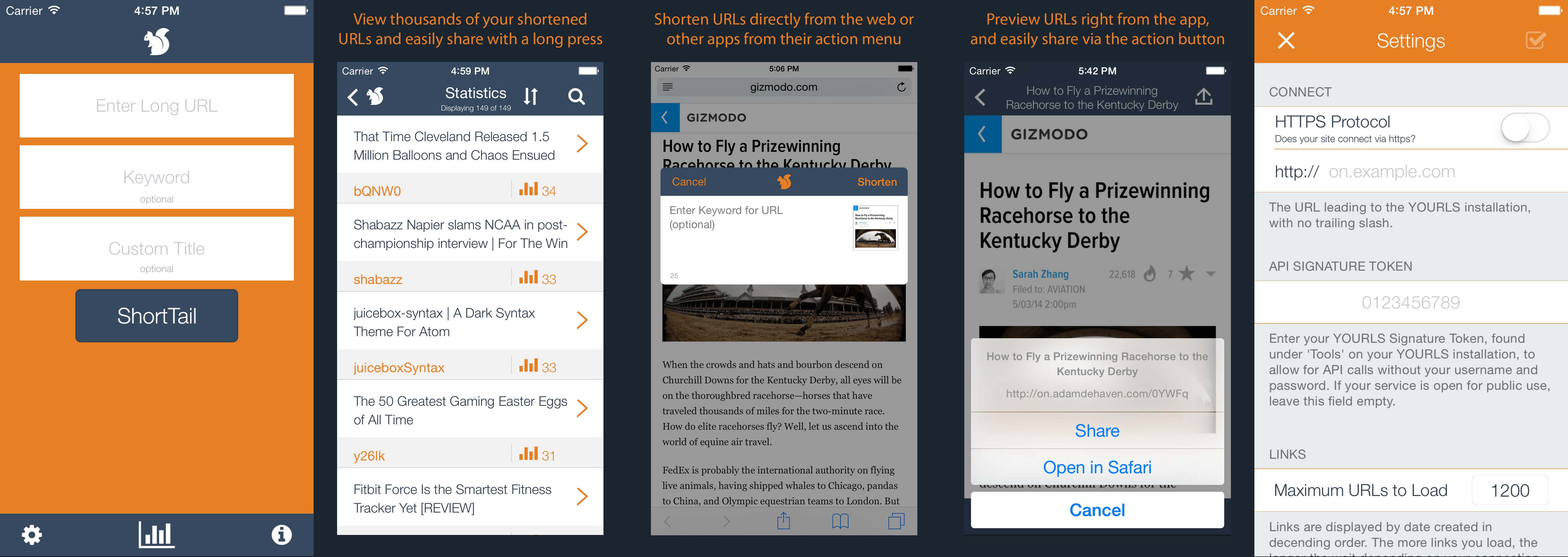 ShortTail for YOURLS app screenshots