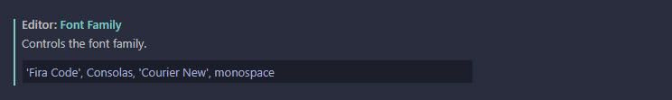 VS Code editor font family setting