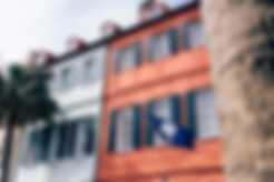 Colorful buildings with South Carolina state flag
