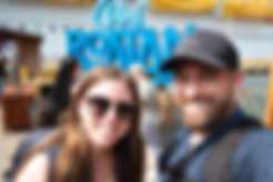 Photos of us in front of the port of Roatan, Honduras sign